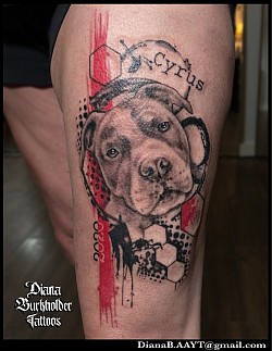Trash polka dog portrait tattoo