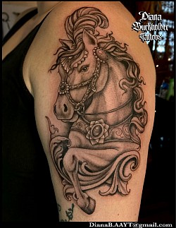 Horse, carousel black and grey tattoo
