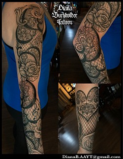 Lace black and grey sleeve tattoo