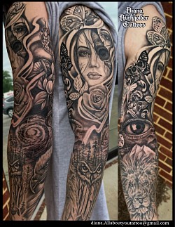 Black and grey sleeve tattoo