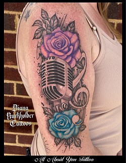 Old fashioned microphone with flowers