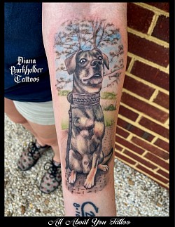 Water color dog portrait tattoo