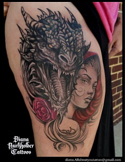 Dragon and woman tattoo